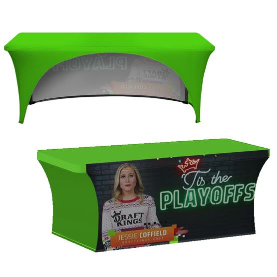 48946 - 6-ft. Stretch Table Cover Multi-Panel Print, Full Bleed or Custom Fabric Color With An Open Back