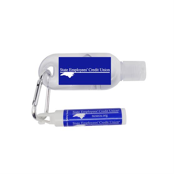 HS108-CB3 - 1 oz Tottle Antibacterial Hand Sanitizer With Carabiner + Clip Balm