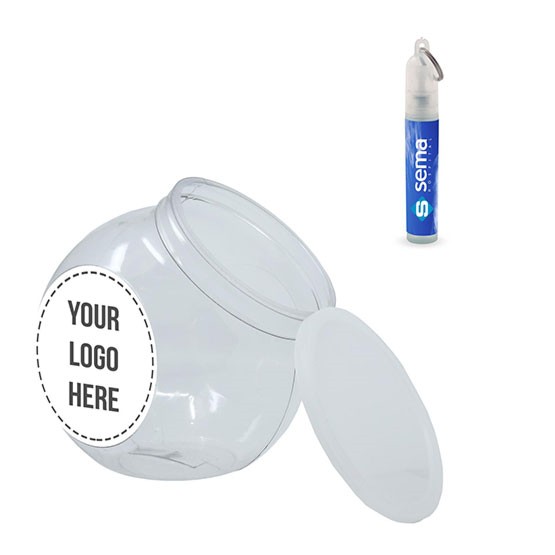 KIT305-SP102 - Large Fish Bowl with Mini Antibacterial Hand Sanitizer Pocket Spray With Key Chain